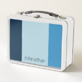 青シンプル色の縦の影のストライプ名前 メタルランチボックス (正面)