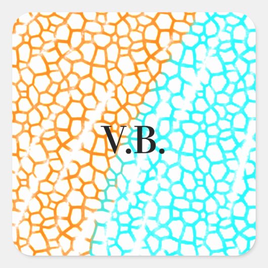 青シンプル色オレンジ色の水色の追加タイトル スクエアシール (正面)