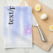 青シンプル色ピンクの水色テキスト名を追加する キッチンタオル (四つ折り)