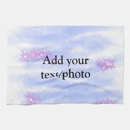 青シンプル色ピンクの水色テキスト名を追加する キッチンタオル (横)