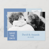 青シンプル色ブロックカップル写真の日付を保存 案内ポストカード (正面/裏面)