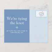 青シンプル色ブロックカップル写真の日付を保存 案内ポストカード (裏面)