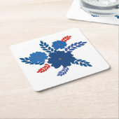 青シンプル花ベクターデザイン スクエアペーパーコースター (アングル)