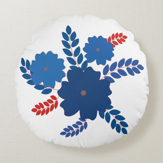 青シンプル花ベクターデザイン ラウンドクッション (正面)