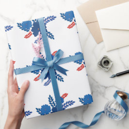 青シンプル花ベクターデザイン ラッピングペーパー