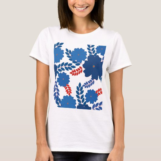 青シンプル花ベクターデザイン Tシャツ (正面)