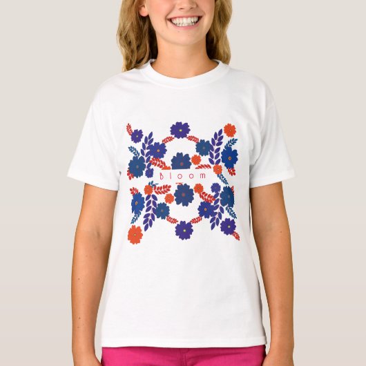 青シンプル花ベクターデザイン Tシャツ (正面)