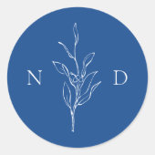 青シンプル葉エレガント植物学結婚大学 ラウンドシール (正面)