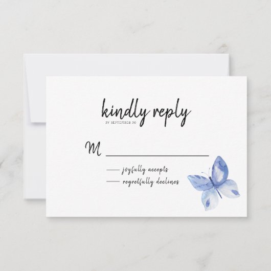 青シンプル蝶の水色の親切な応答 出欠カード (裏面)