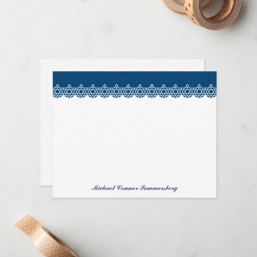 青スカラップで仕上げられたダビデの星は感謝していしています ノートカード (正面/裏面インサイチュ)