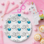 青スタイリッシュいクリスマス飾り ペーパープレート (パーティー)