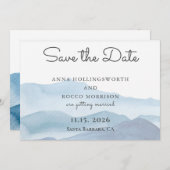 青スタイリッシュい山の水の色の日付を保存 セーブザデート (正面/裏面)