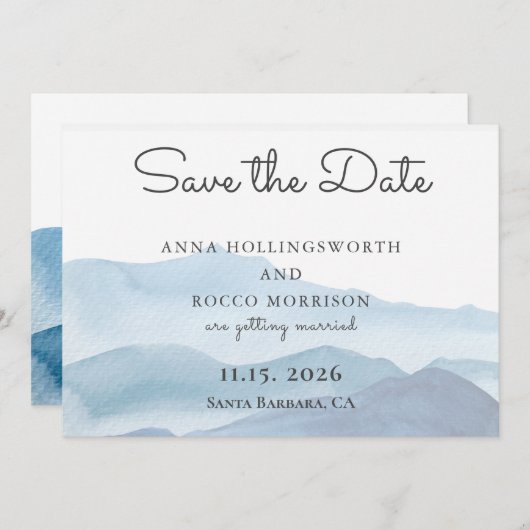 青スタイリッシュい山の水の色の日付を保存 セーブザデート (正面/裏面)