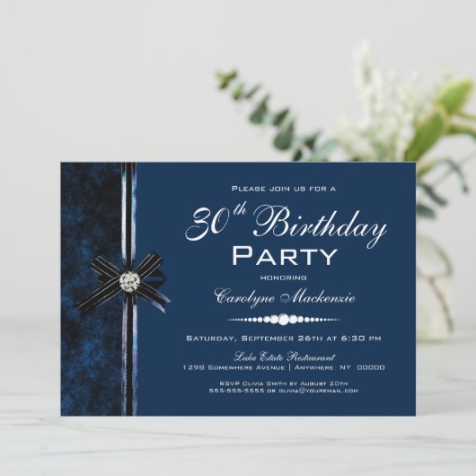 青スタイリッシュい30歳の誕生日パーティー 招待状 (スタンド正面)