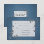 青スタイリッシュとシルバーのRSVPカード 出欠カード (正面/裏面)