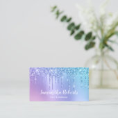 青スタイリッシュと紫のグリッターがヘア&化粧 名刺 (スタンド正面)