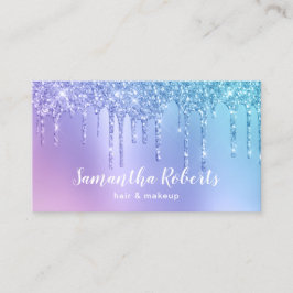 青スタイリッシュと紫のグリッターがヘア&化粧 名刺