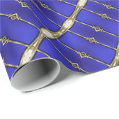 青スタイリッシュと金ゴールドのパタストライプのーンの紙 ラッピングペーパー (ロールコーナー)