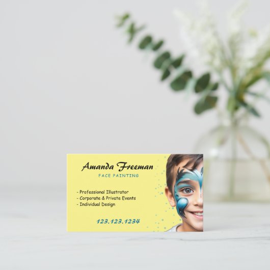 青スタイリッシュと黄のパーティー顔画家 名刺 (スタンド正面)
