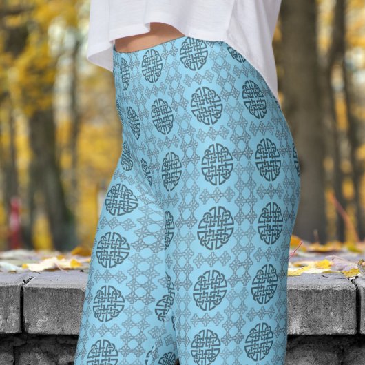 青スタイリッシュと黒の部族模様 レギンス