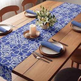 青スタイリッシュガーリー灰色イニシャルモノグラムの ショートテーブルランナー