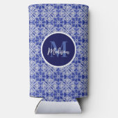 青スタイリッシュガーリー灰色イニシャルモノグラムの スリム缶クーラー (裏面)