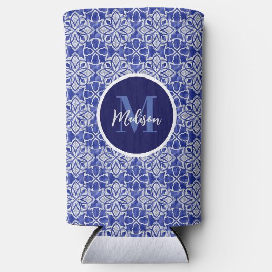 青スタイリッシュガーリー灰色イニシャルモノグラムの スリム缶クーラー (正面)