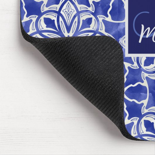 青スタイリッシュガーリー灰色イニシャルモノグラムの マウスパッド (コーナー)