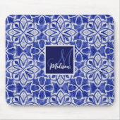 青スタイリッシュガーリー灰色イニシャルモノグラムの マウスパッド (正面)