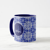 青スタイリッシュガーリー灰色イニシャルモノグラムの マグカップ (正面左)