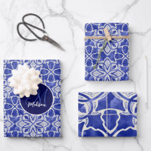 青スタイリッシュガーリー灰色イニシャルモノグラムの