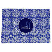 青スタイリッシュガーリー灰色イニシャルモノグラムの ラージペーパーバッグ (正面)