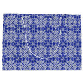 青スタイリッシュガーリー灰色イニシャルモノグラムの ラージペーパーバッグ (裏面)