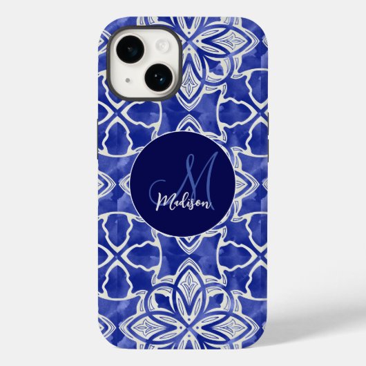 青スタイリッシュガーリー灰色イニシャルモノグラムの Case-Mate iPhoneケース (裏面)