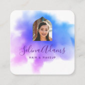 青スタイリッシュグラデーション色ピンク水色フォト抽象芸術 スクエア名刺 (正面)