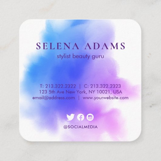 青スタイリッシュグラデーション色ピンク水色フォト抽象芸術 スクエア名刺 (裏面)