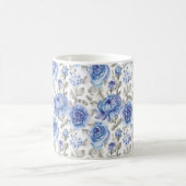 青スタイリッシュフローラアートの水彩模様 コーヒーマグカップ (中央)