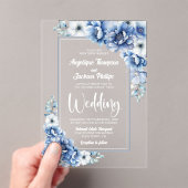 青スタイリッシュフローラ結婚ズ アクリル招待状 (インサイチュ (ポータブル))