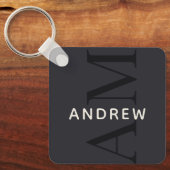 青スタイリッシュモノグラムと名前 キーホルダー (正面)