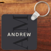 青スタイリッシュモノグラムと名前 キーホルダー (裏面)