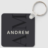 青スタイリッシュモノグラムと名前 キーホルダー (裏面)