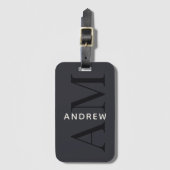 青スタイリッシュモノグラムと名前 ラゲッジタグ (正面縦)