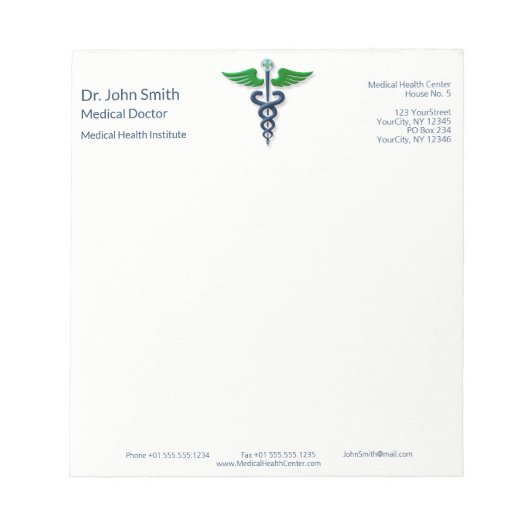 青スタイリッシュ医用カドゥセウス緑の翼クロス ノートパッド (正面)