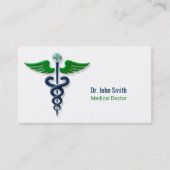 青スタイリッシュ医用カドゥセウス緑の翼クロス 名刺 (正面)