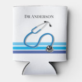 青スタイリッシュ型ストライプ聴診器 缶クーラー (正面)