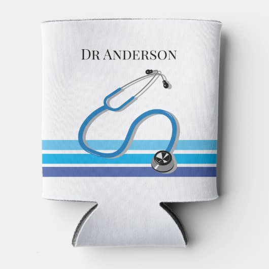 青スタイリッシュ型ストライプ聴診器 缶クーラー (正面)