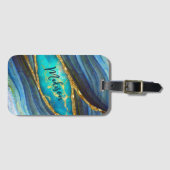 青スタイリッシュ大理石アーフェイクト金ゴールドグリッター ラゲッジタグ (正面横)