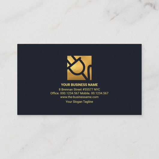 青スタイリッシュ層金ゴールド電源プラグ電気技師 名刺 (裏面)