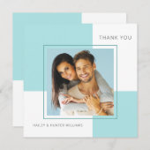 青スタイリッシュ広場結婚写真ありがとう サンキューカード (正面/裏面)