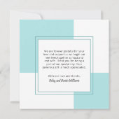 青スタイリッシュ広場結婚写真ありがとう サンキューカード (裏面)